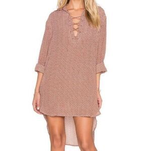 Faithfull The Brand Walker Alegre Print Shirt Dress Rust And White XS